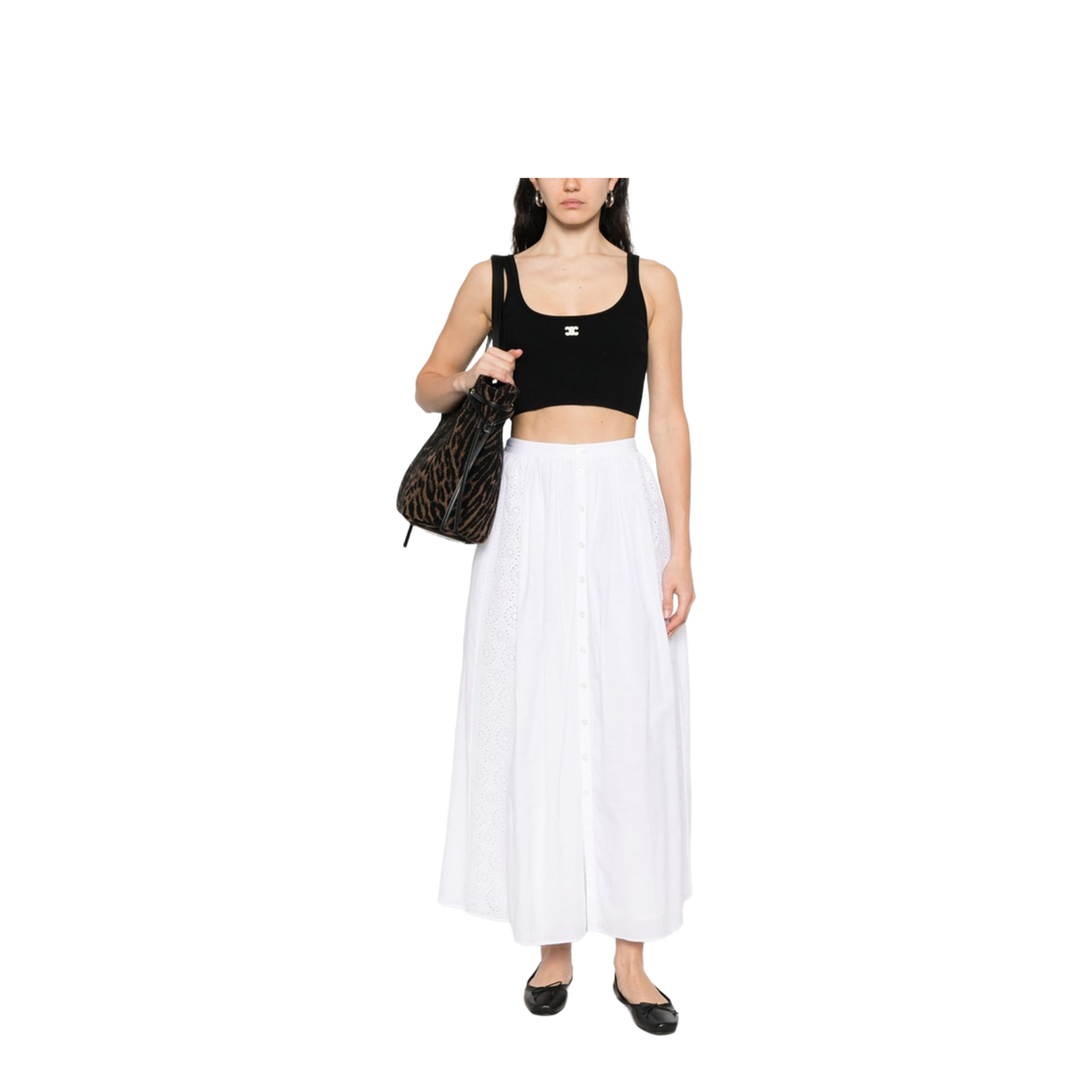 Embroidered Midi Skirt in Cotton Cambric - White