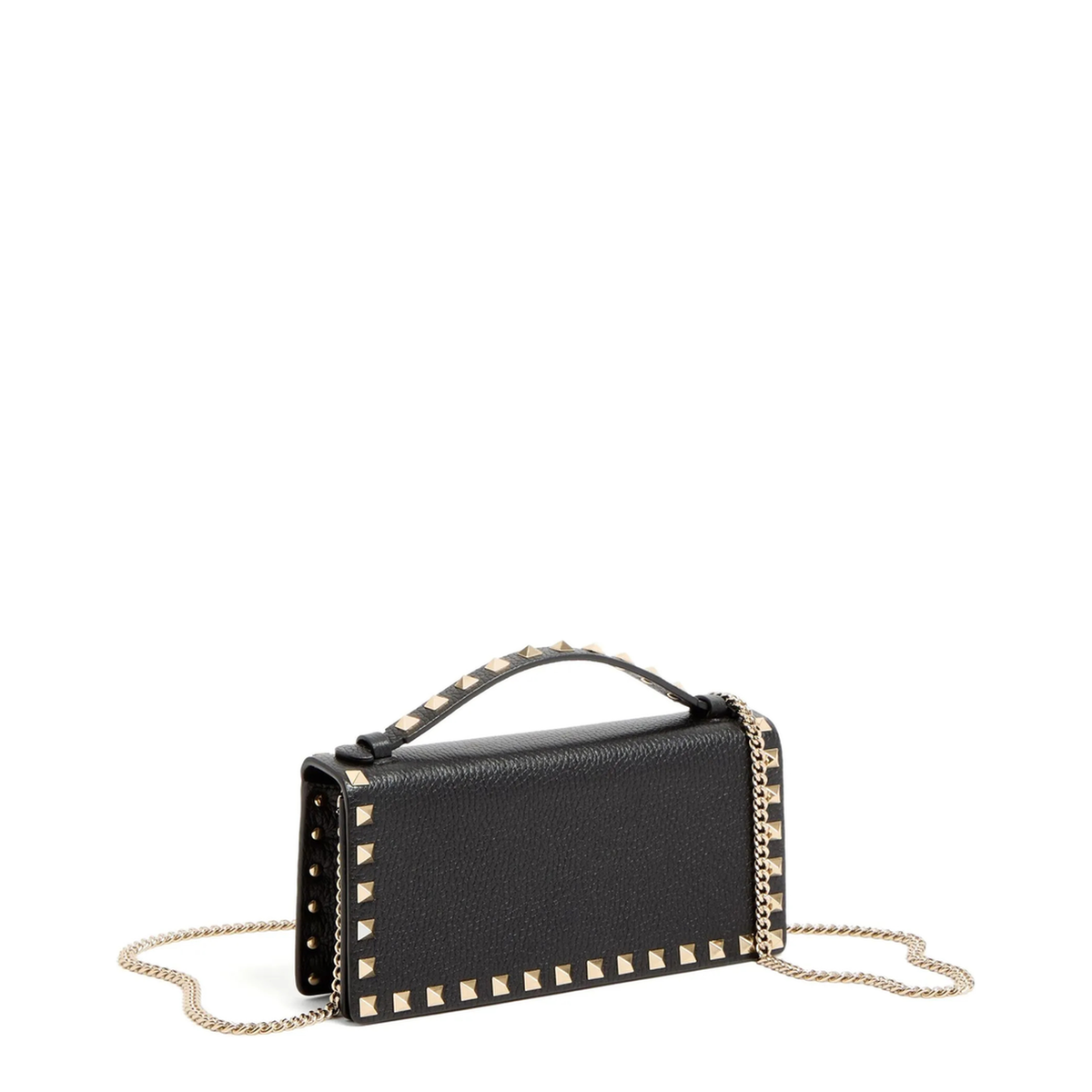 Black Rockstud Leather Wallet With Chain