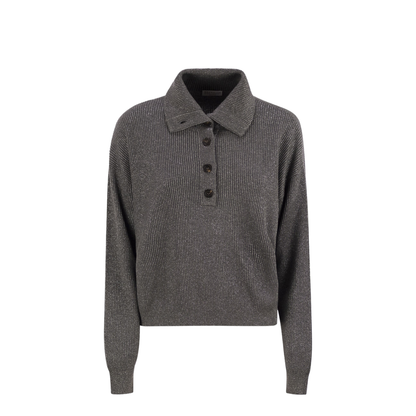 Cotton and Viscose Rib Knit High Collar