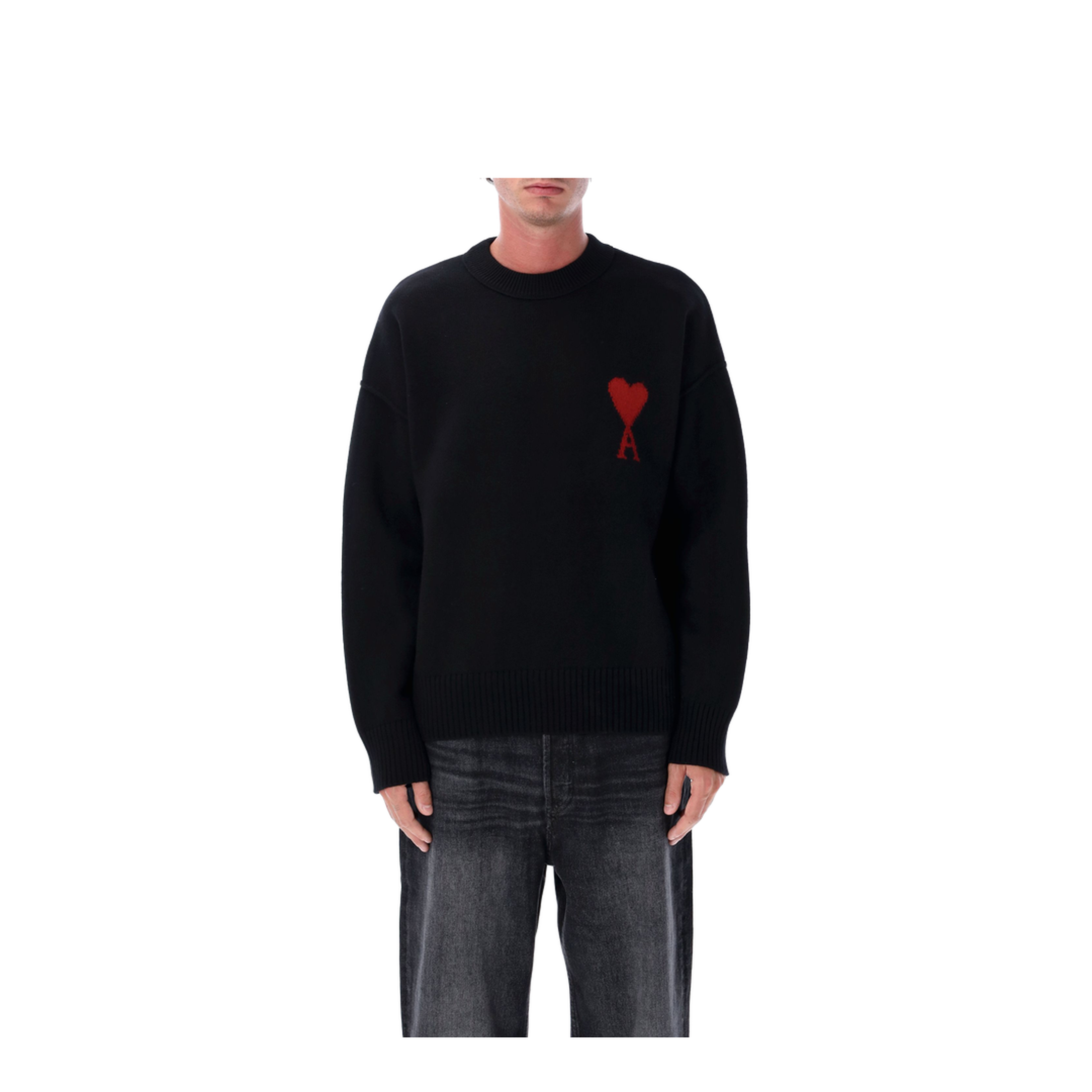Black Wool De Coeur Crewneck Sweater