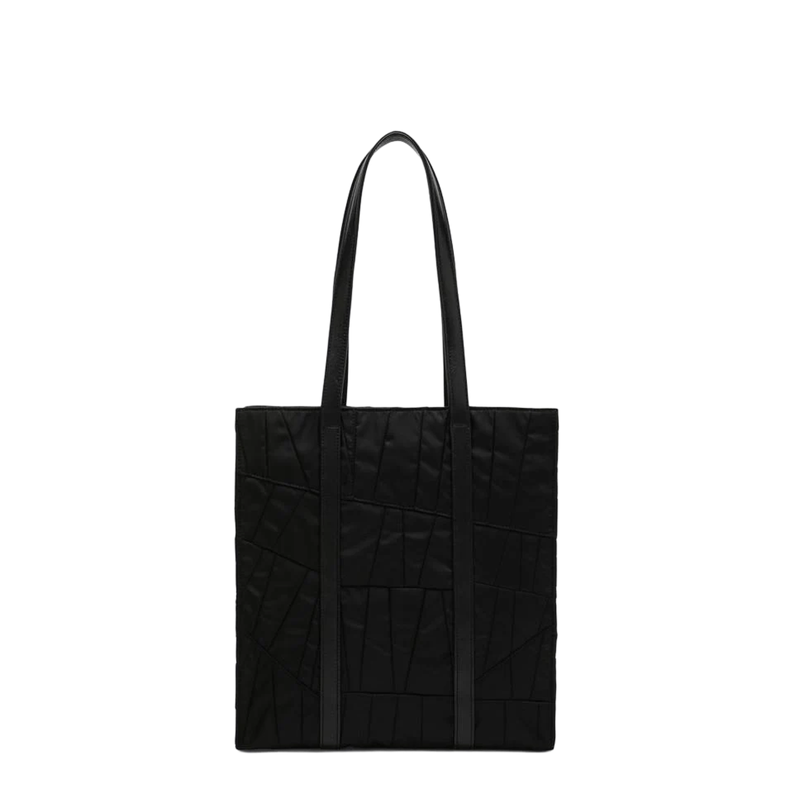 Medium Black Re-Nylon Shopping Bag with Embroidery