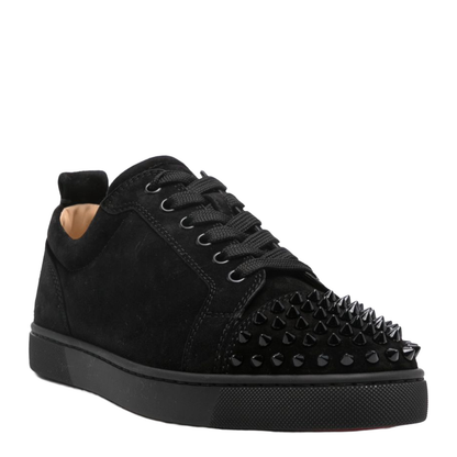 Black Calf Suede Panelled Design Round Toe Stud Detailing Pull-Tab at the Heel Branded Leather Insole Rubber Sole Front Lace-Up Fastening