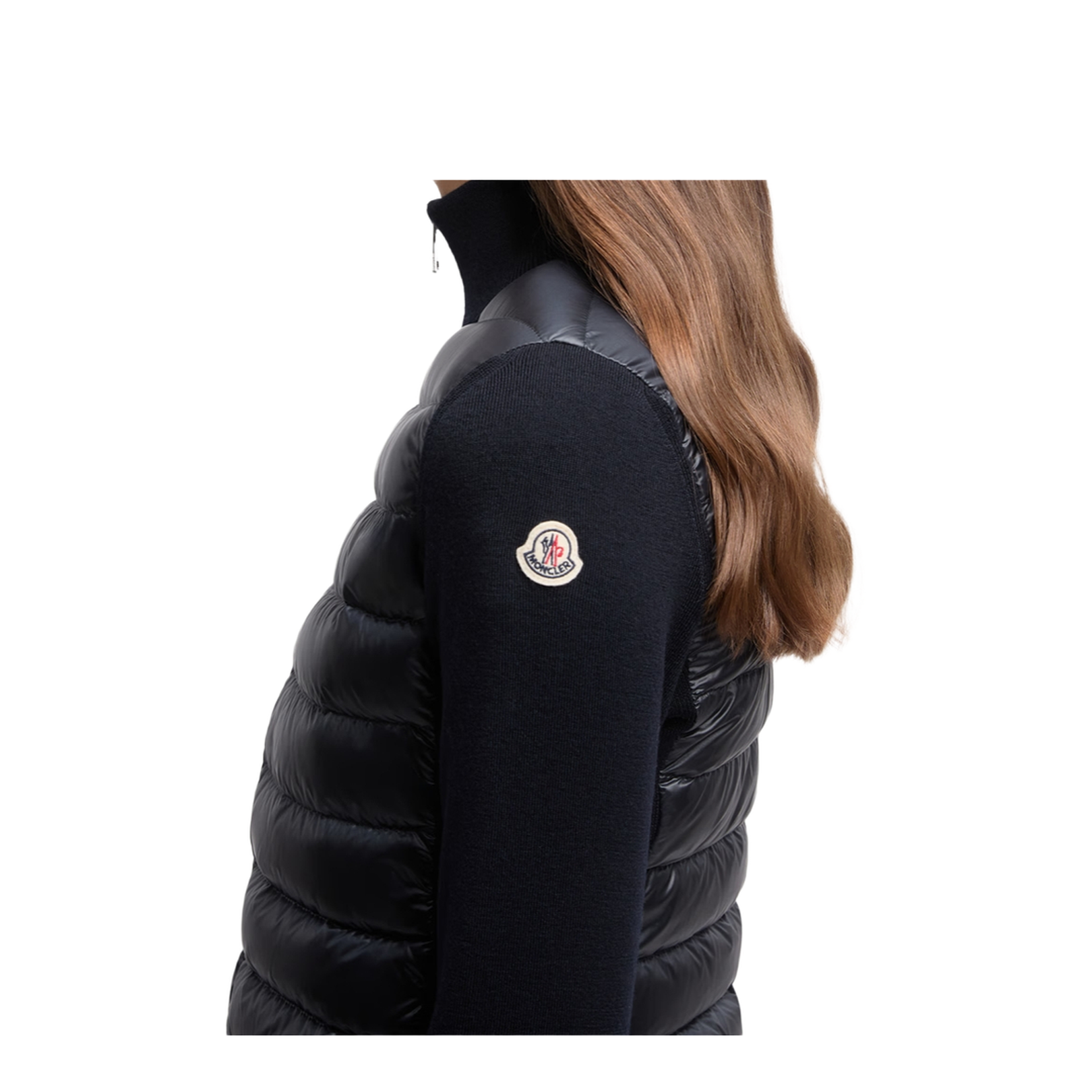 Navy Blue Padded Wool Zip-Up Cardigan