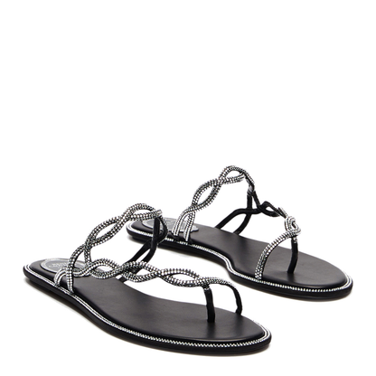 MAYFEYR - Rene Caovilla - Black Braid Flat Sandal 10 - C12482010R001V065BLACKCRYSTAL