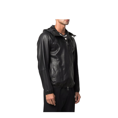Black Lambskin Hooded Jacket