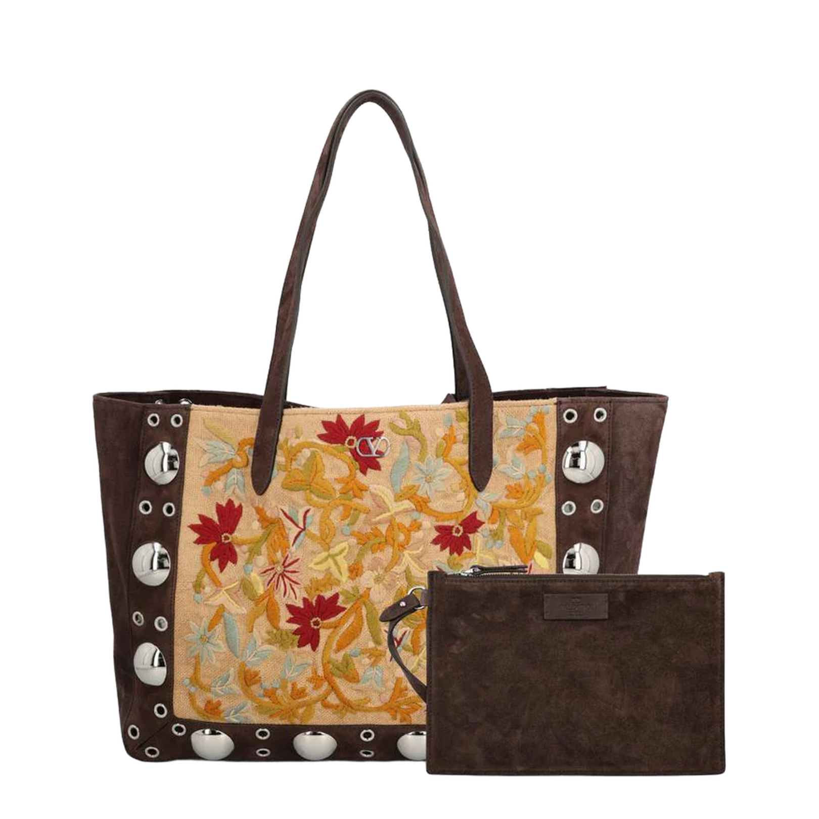 Embroidered Floral Raffia Bag