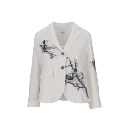 MAYFEYR - Thom Browne - Fit 3 High Armhole Sportcoat Unconstructed In Engineered Bird Toile Printed Silk Twill - FBC812AF1046100