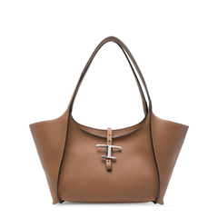 T Timeless Small Calf Leather Shopping Bag - Brown