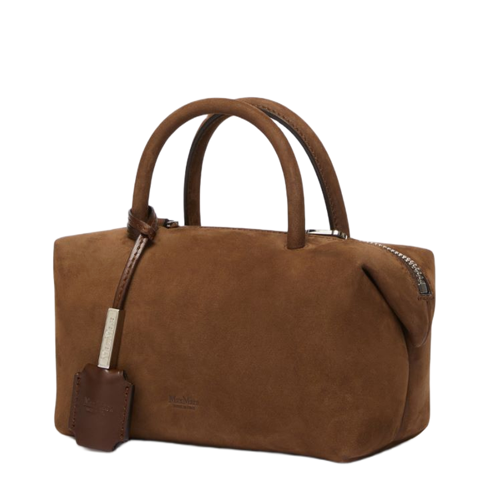 Small Nubuck Leather Bowler Bag, Dark Brown
