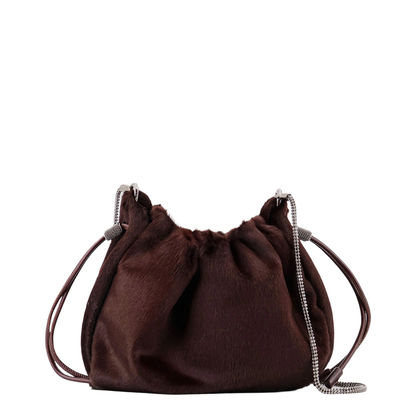 Chain Shoulder Bag with Drawstring Closure and Internal Pocket