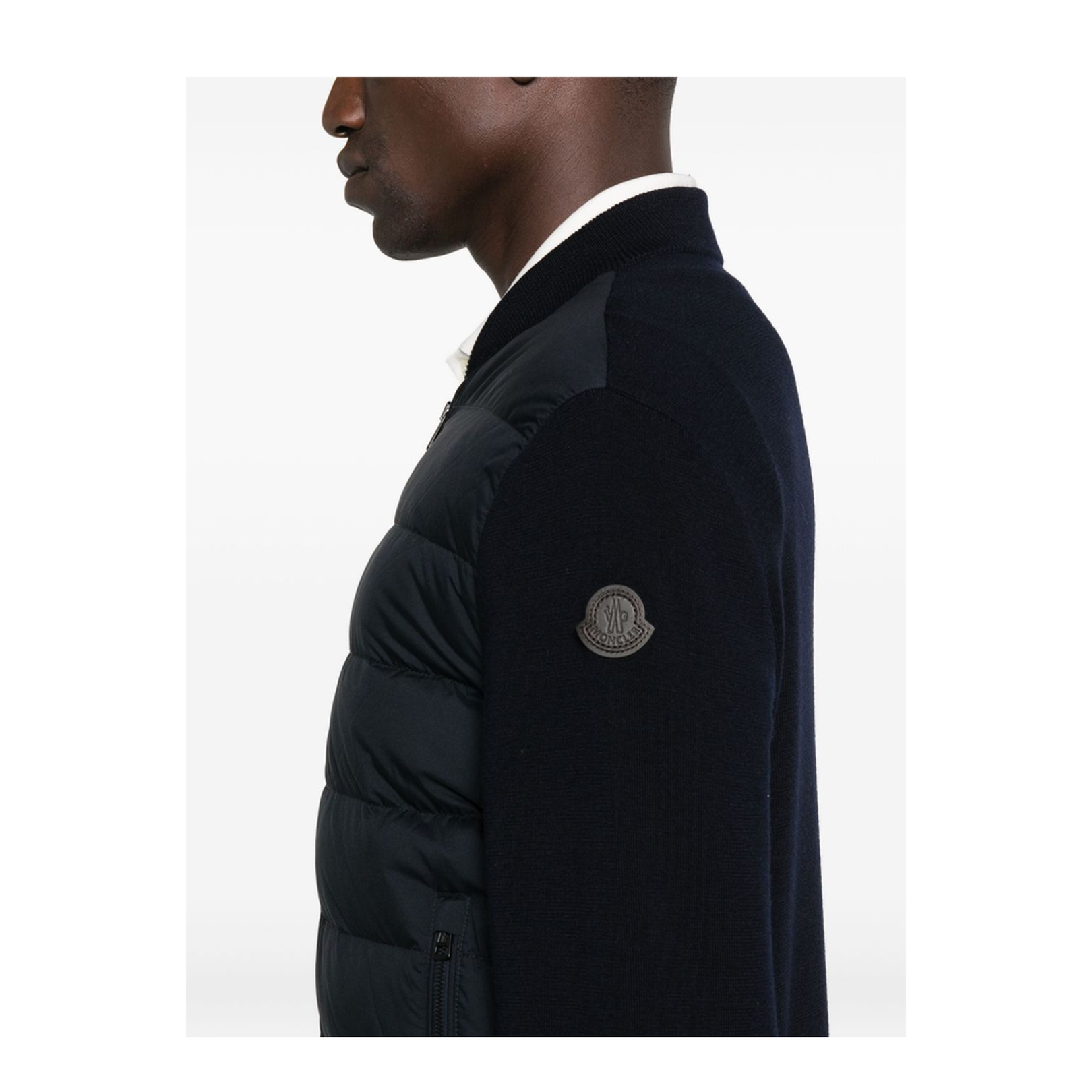 Nylon Down Jacket with Wool Sleeves
