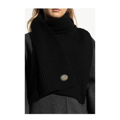 Wool Cashmere Scarf with Double G in Black