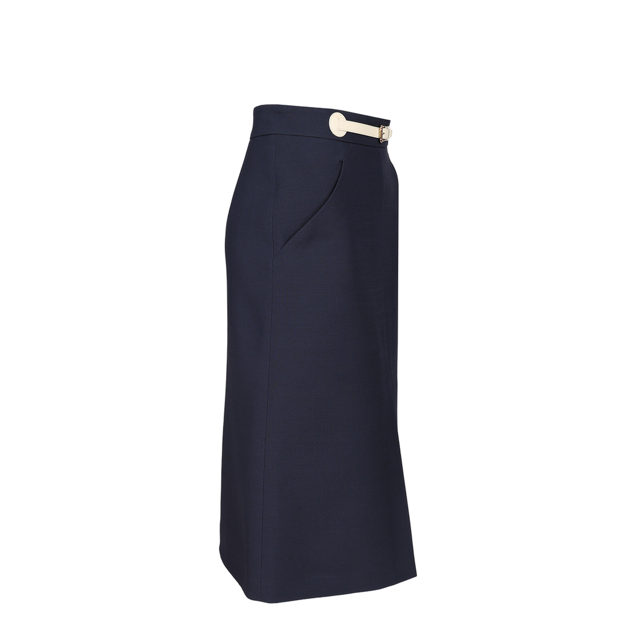 Navy Blue Wool Blend Skirt