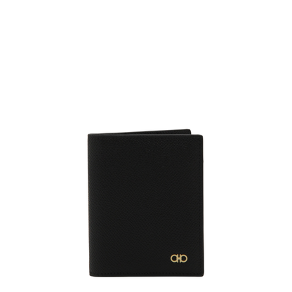 Gancini Credit Card Holder Calfskin Leather - Black