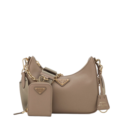 Re-Edition 2005 Medium Saffiano Leather Shoulder Bag - Cameo Beige
