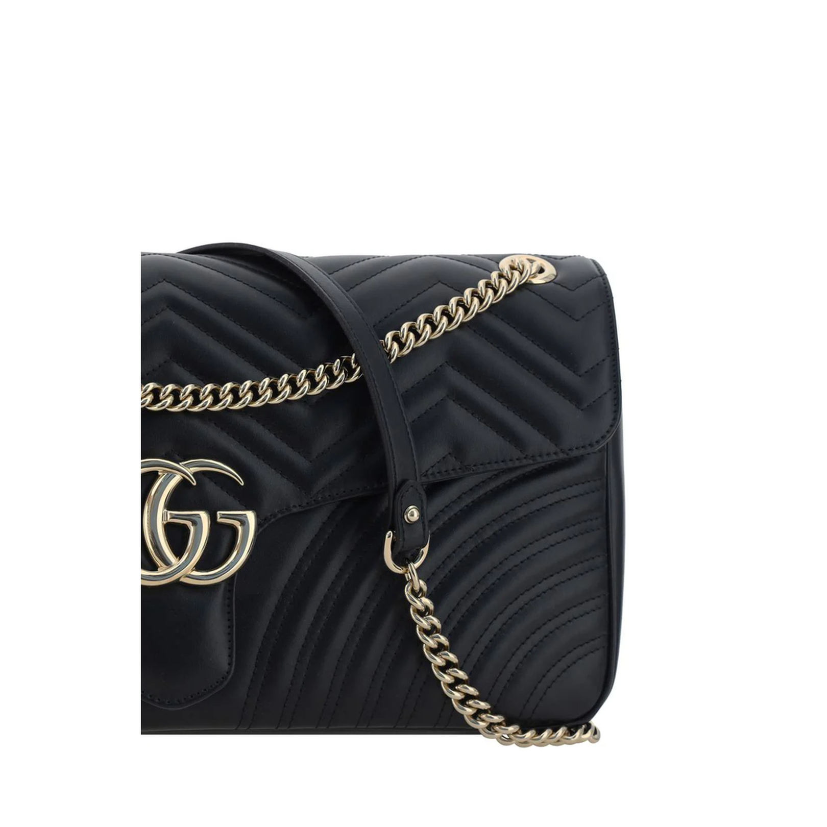 GG Marmont Large Leather Shoulder Bag - Black
