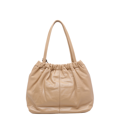 Tote Leather Shoulder Bag - Beige