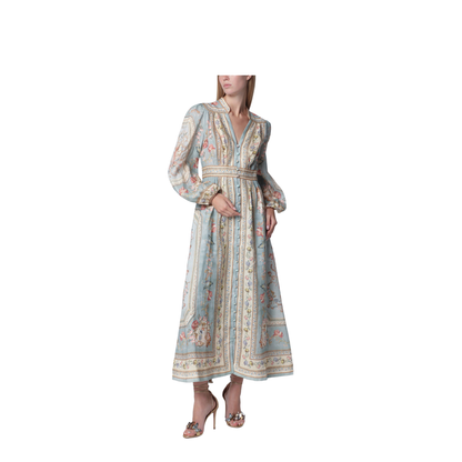 MAYFEYR - Zimmermann - Roselight Midi Dress In Floral Linen - 3501DSS264LIBT