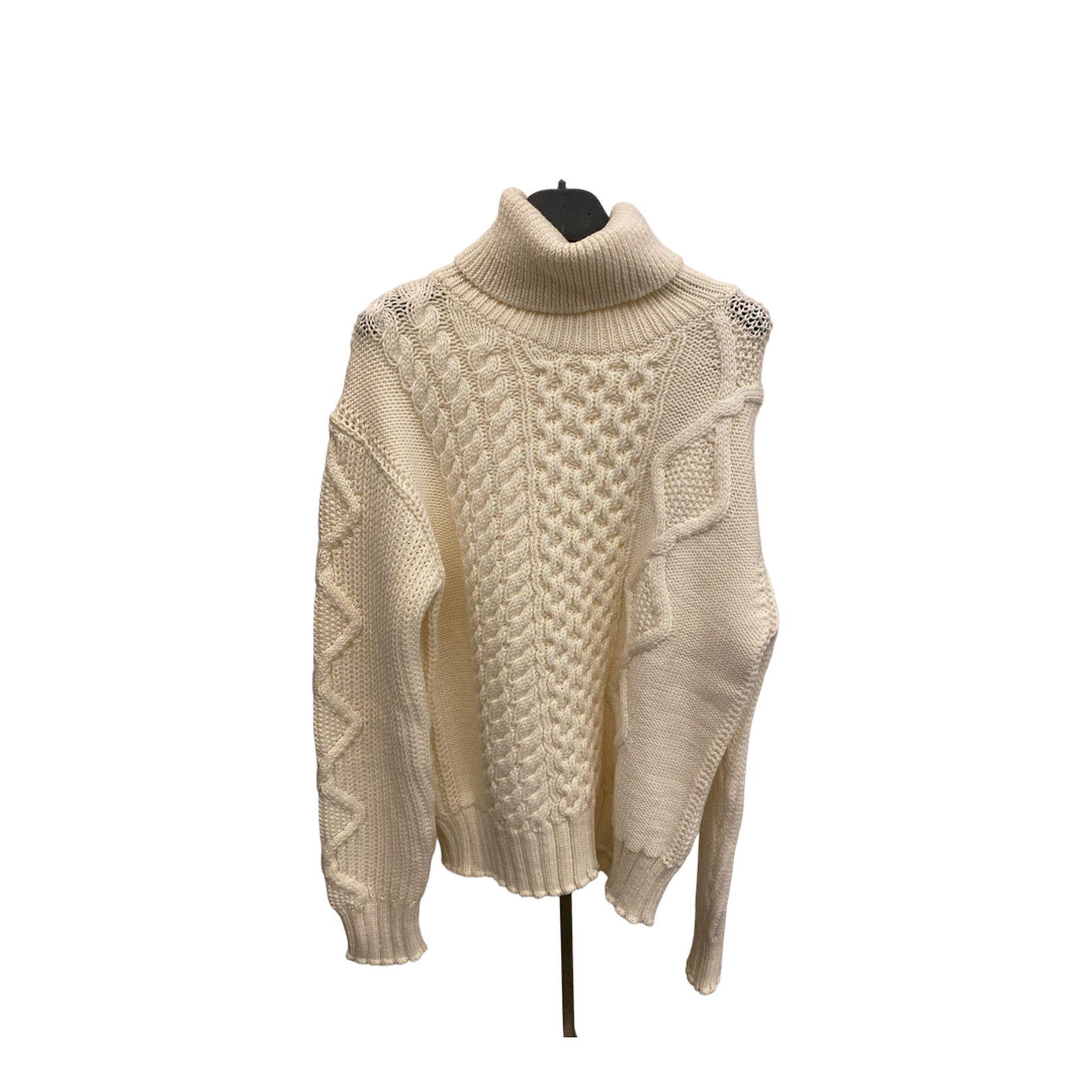 White Turtleneck Knitting Sweater in Virgin Wool