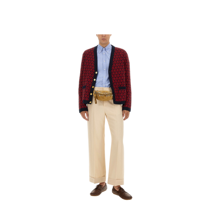 Navy and Red Wool V-Pattern Cardigan