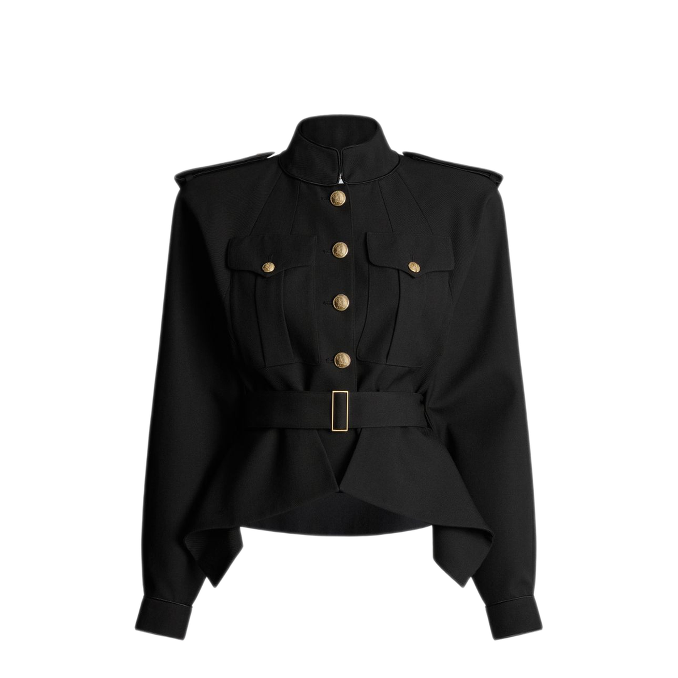 MAYFEYR - Balmain - Black Wool Belted Jacket - JA00000000500PA