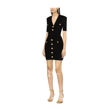 Short Knit Dress with Gold Buttons