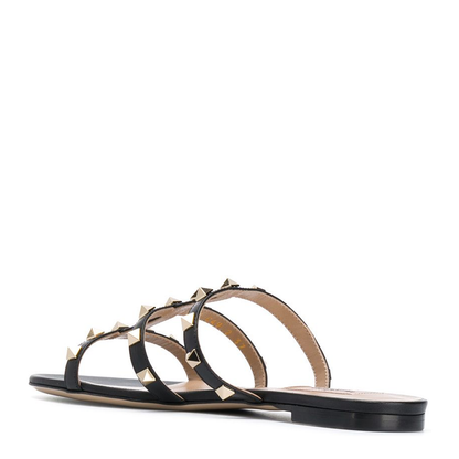 Rockstud Leather Flat Sandals