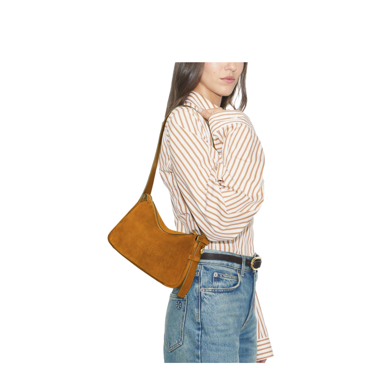 Romy Suede Leather Shoulder Bag in Brown