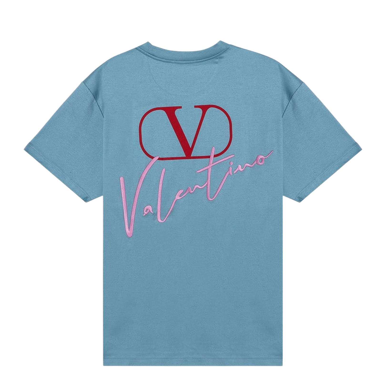 Light Blue Cotton Crew-Neck T-Shirt with VLogo Signature Print