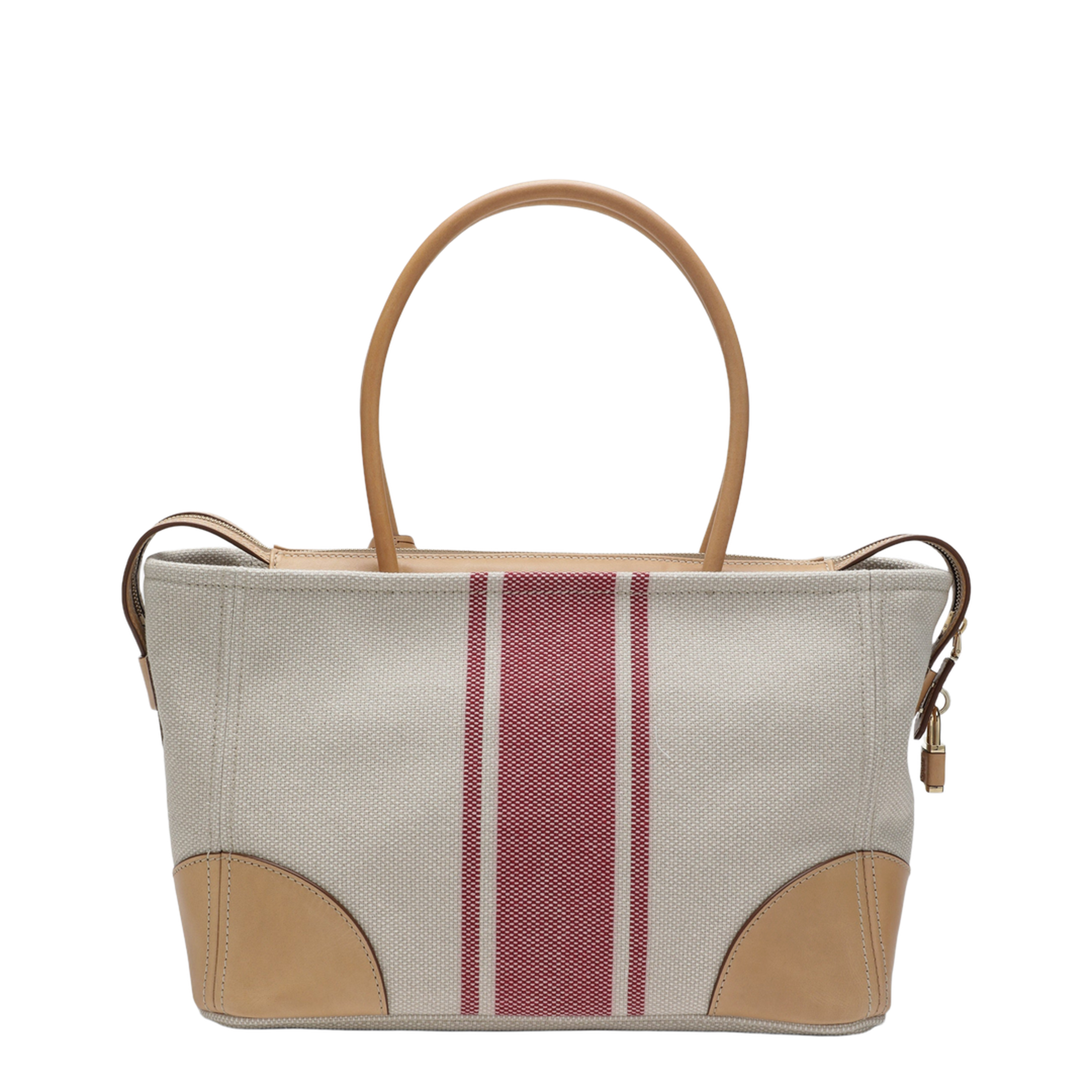 MAYFEYR - Prada - Large Shopping Bag In Canvas And Natural/Red Leather - 1BG659OOO2ZPWF0B67