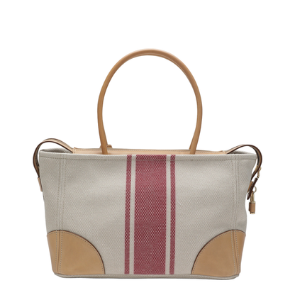 MAYFEYR - Prada - Large Shopping Bag In Canvas And Natural/Red Leather - 1BG659OOO2ZPWF0B67
