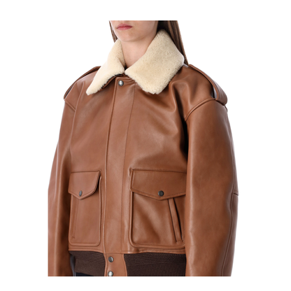 Bomber Jacket in Hammered Leather and Shearling