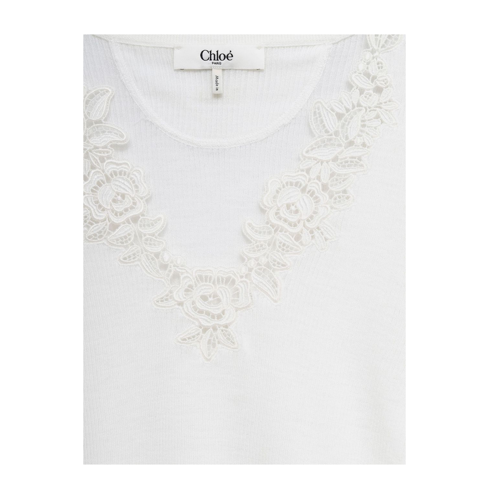 Wool Knit Top with Lace Guipure