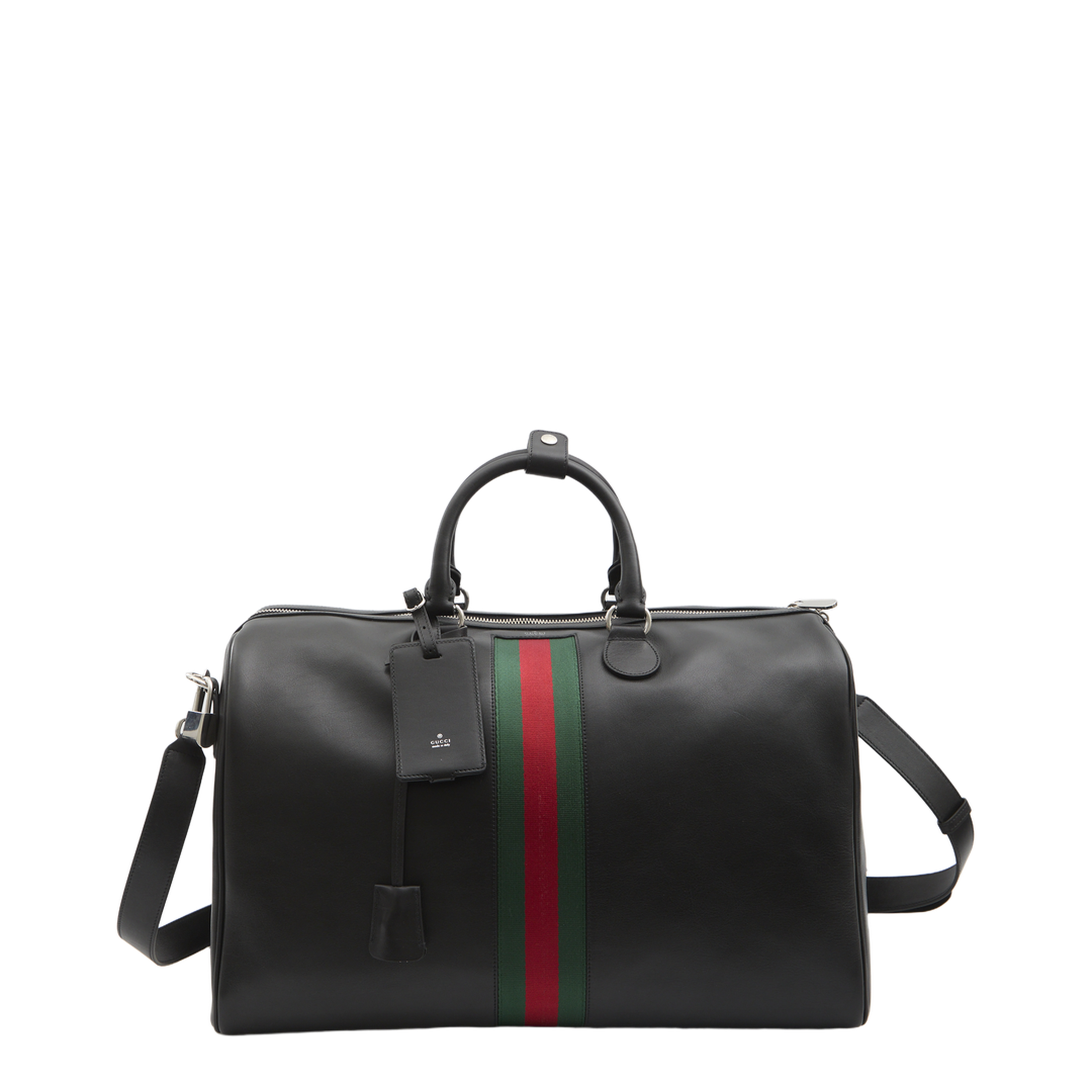 Web Trademark Medium Black Soft Leather Duffle Bag