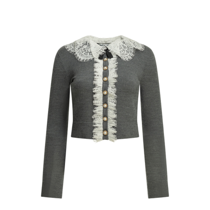 MAYFEYR - Self Portrait - Sweater With Lace Collar - PF26134CGRGREY