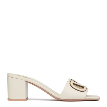 VLogo Cut-Out Leather Mules