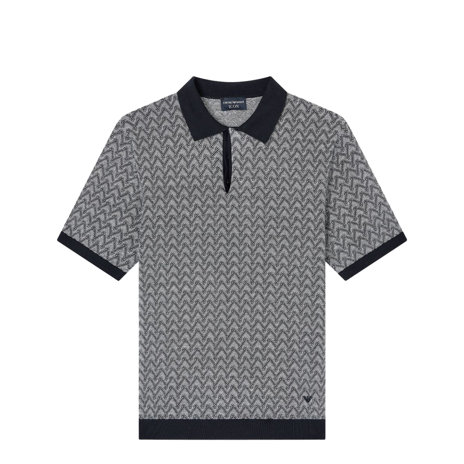 Polo-Collar Jumper in Chevron-Motif Jacquard