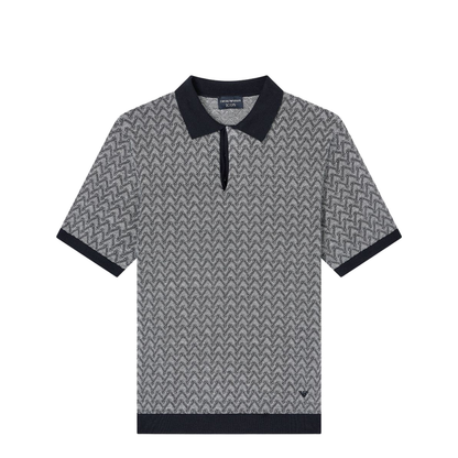 Polo-Collar Jumper in Chevron-Motif Jacquard