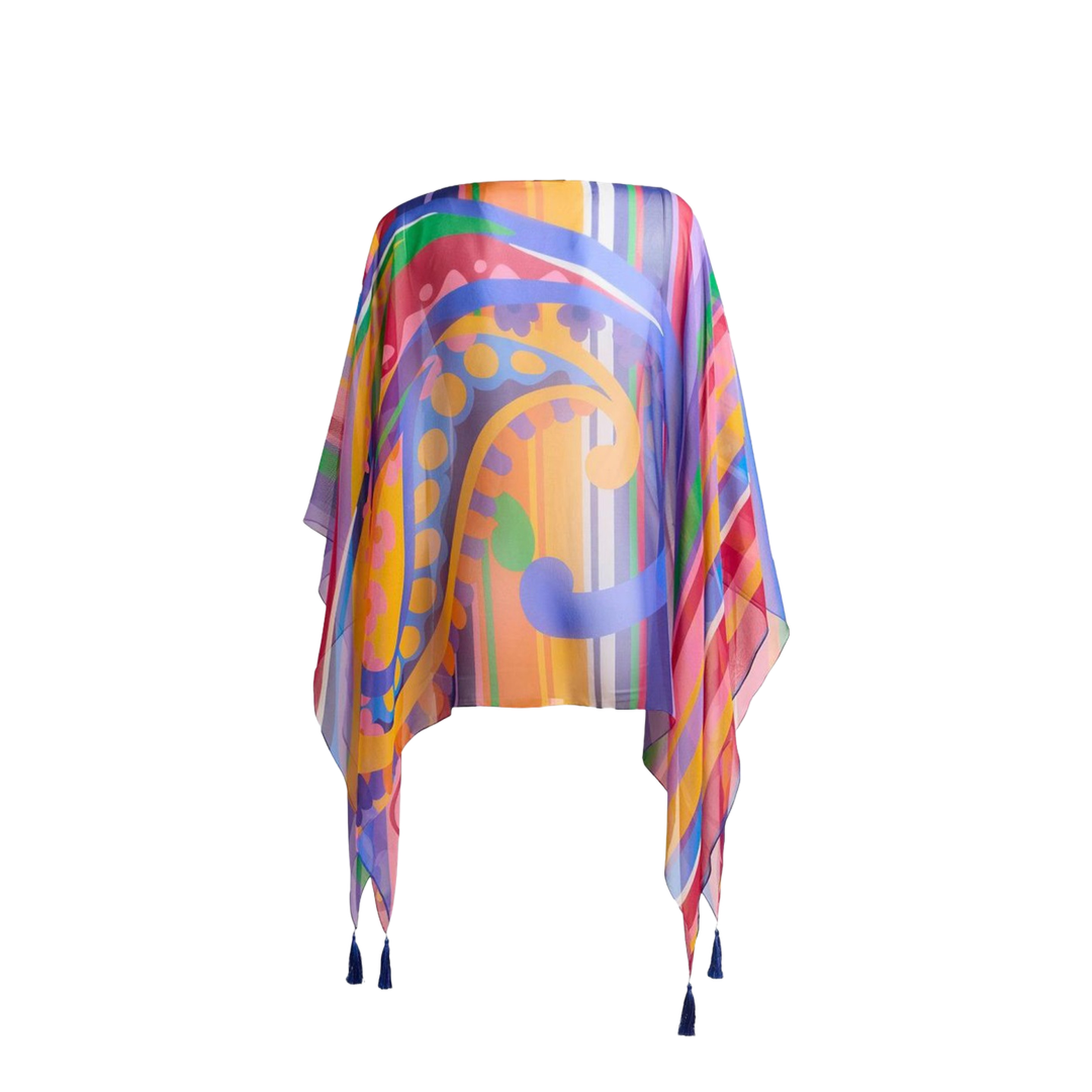 Paisley Print Silk Poncho Top