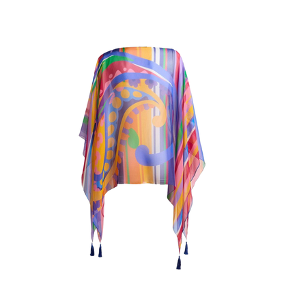 Paisley Print Silk Poncho Top