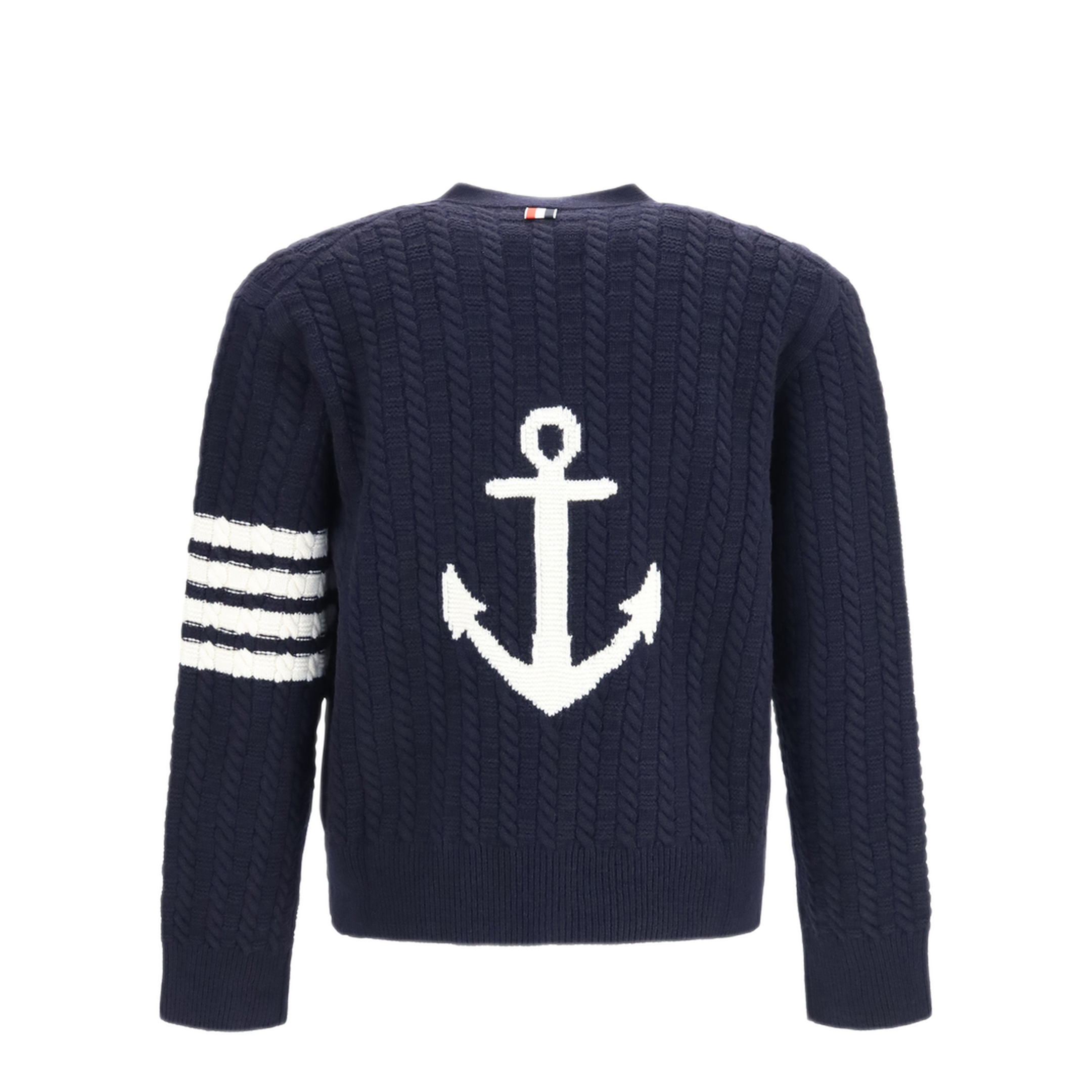 MAYFEYR - Thom Browne - V Neck Sweater With Anchor Embroidery - MKC661AY1005415