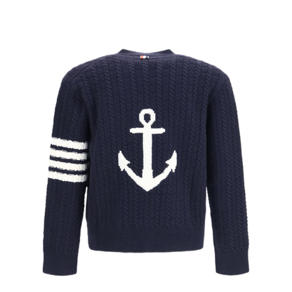 MAYFEYR - Thom Browne - V Neck Sweater With Anchor Embroidery - MKC661AY1005415