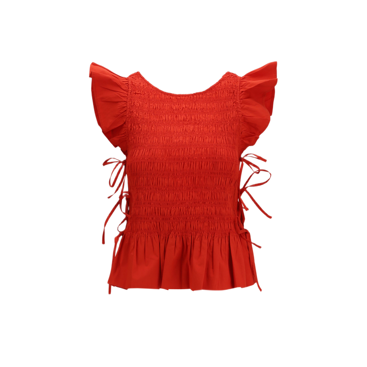 MAYFEYR - Ganni - Ruched Cotton Top With Side Bows - A104042206P