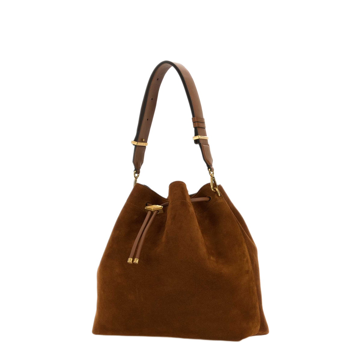 MAYFEYR - Jimmy Choo - Bon Bon Bucket Bag Caramel Suede - BONBONBCKTEWSUETANGOLD