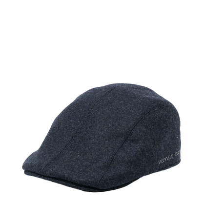 Virgin Wool Flannel Flat Cap with Embroidery