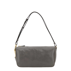 Half Horsebit Medium Soft Glossy Leather Shoulder Bag - Grey
