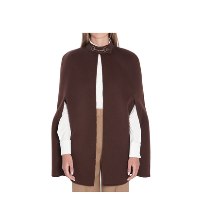 Silk Wool Cape with Horsebit in Brown