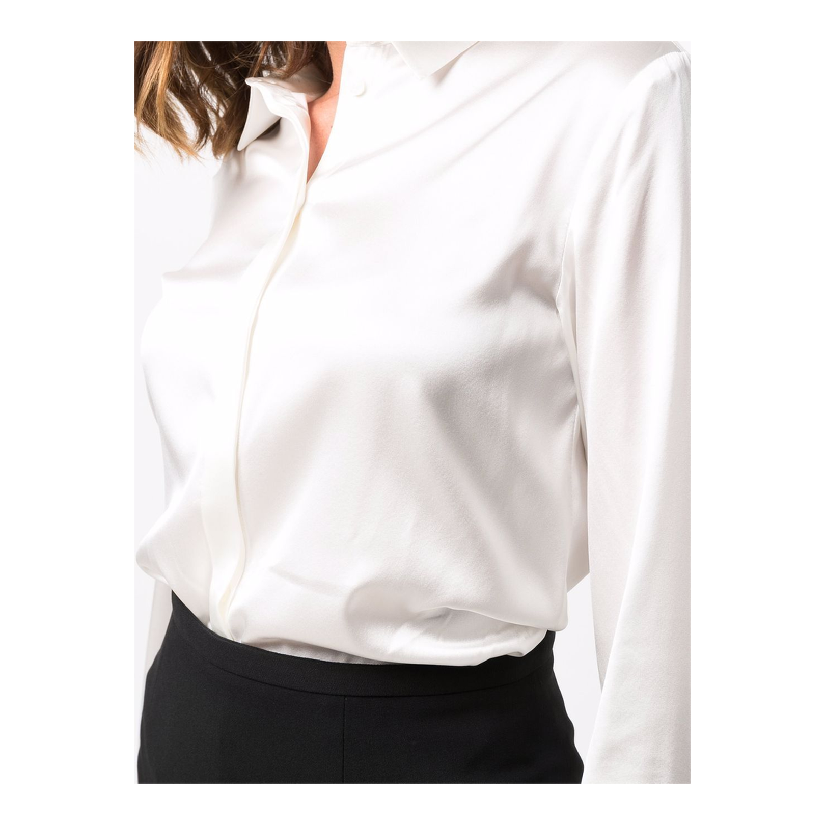 White silk blend long-sleeve shirt