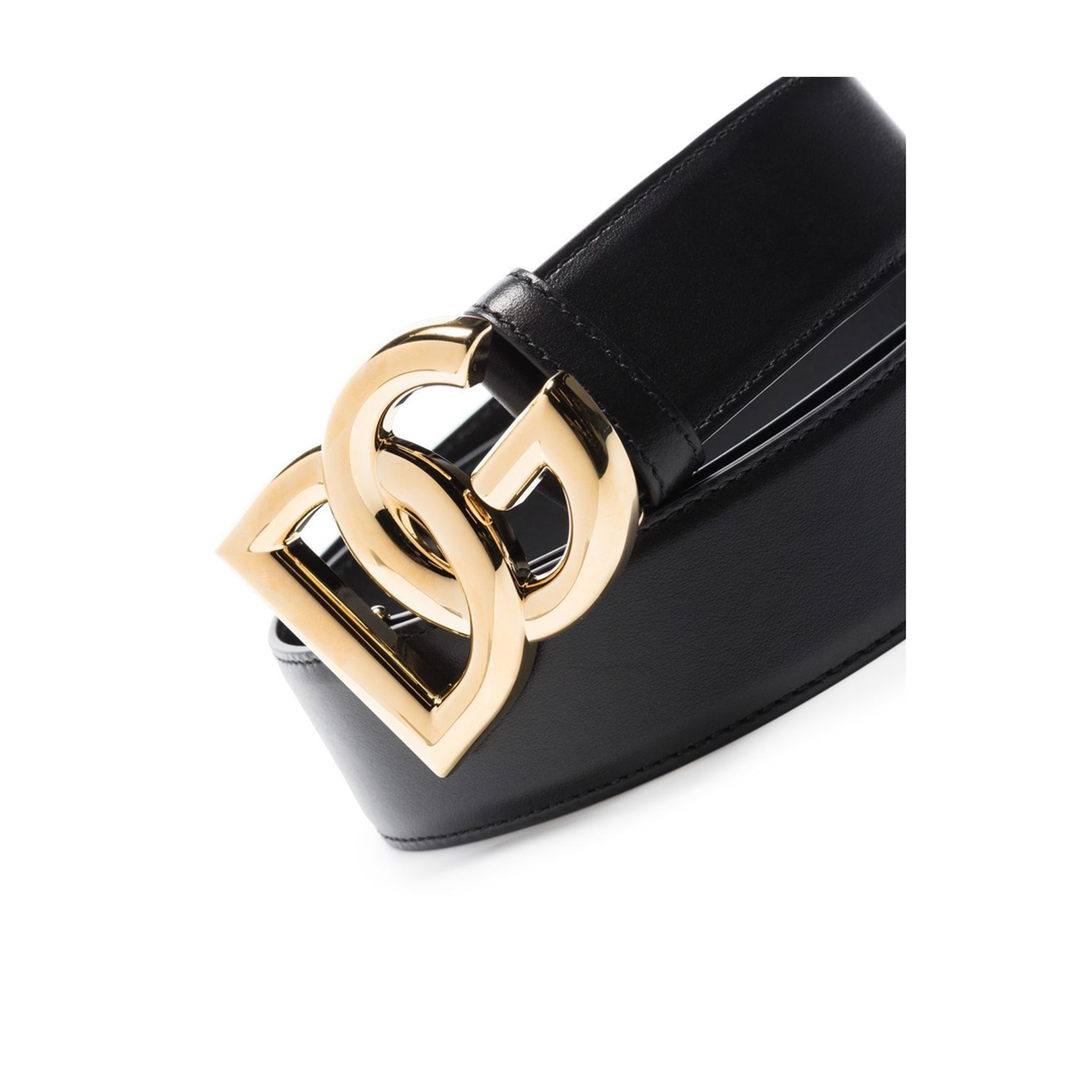 Calfskin Belt with Logo Buckle in Black