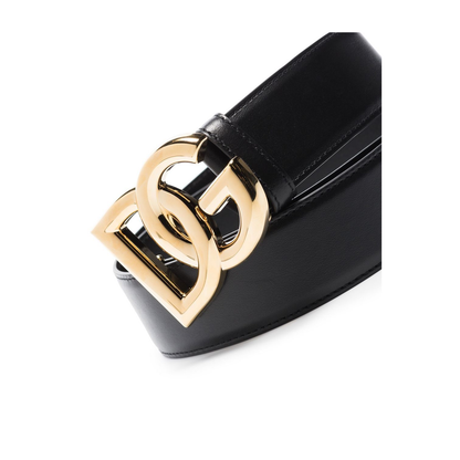 Calfskin Belt with Logo Buckle in Black
